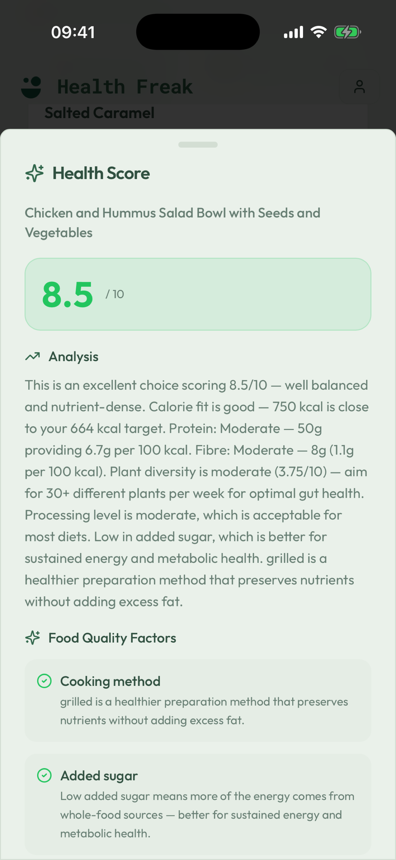 AI photo analysis showing Health Score of 8.5